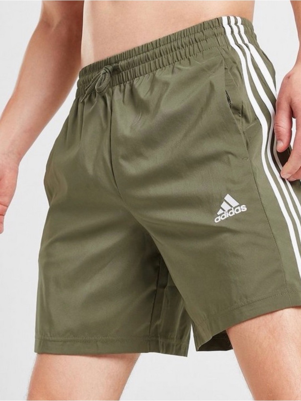 adidas Olive Athletic Shorts with White 3-Stripes